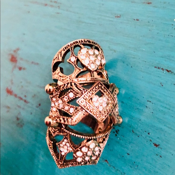 KNUCKLE RING RHINESTONES JOINTED BENDS GOLD TONE - Picture 6 of 8